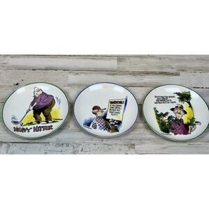 3 Funny Golf Snack Plates Finkstrom by Centrum Cartoon Appetizer Set
